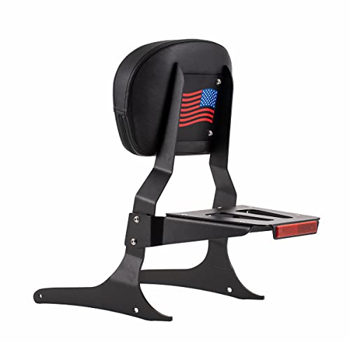 Gamyipp Powersports Sissy Bar with Backrest Flag Pattern Luggage Rack for Yamaha XVS 950 V Star 950 2009-17(Black)