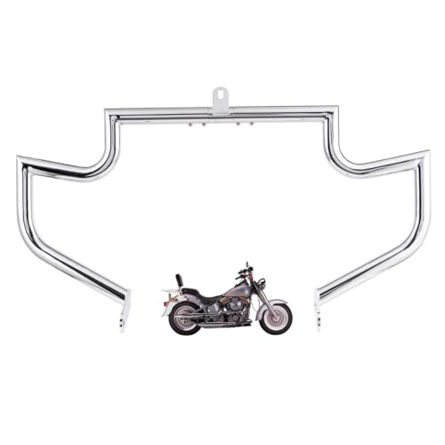 Gamyipp 1.5" Fat Crash Bar Engine Guard Highway Bar for Harley FLSTF Fatboy 1990-1999 (Silver)