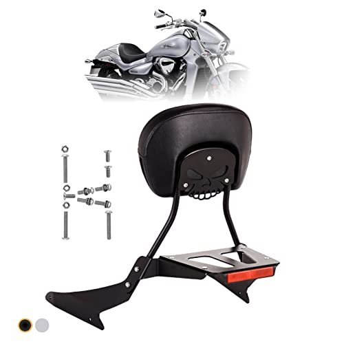 Kinglemc Powersports Sissy Bar with Backrest Luggage Rack for Suzuki Boulevard M109 R with Docking Hardware(Black,Non-Studded)