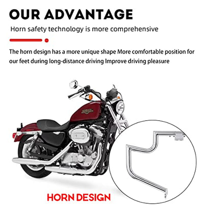 Gamyipp 1.5" Crash Bar Engine Guard Highway Freeway Bar for Harley Sportster XL XLH 883 1100 1200 Custom Deluxe Hugger Sport (Silver)