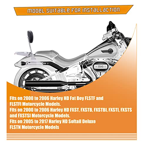 Kinglemc Powersports Sissy Bar with Backrest Luggage Rack for Harley Softail Deluxe FatBoy 2000-2017 (Silver,Non-Studded)