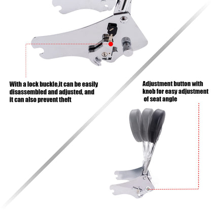 Kinglemc Sissy Bar Passenger Backrest for Harley Davidson Touring Road King Street Glide Road Glide Electra Glide (Fit for 1997-2008 Touring-Adjustable, Silver,Non-Studded)