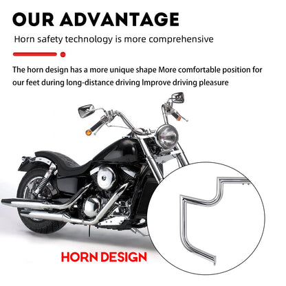 Gamyipp 1.5" Crash Bar Engine Guard Highway Freeway Bar for Kawasaki Vulcan 1500 VN1500 VN1500D VN1500E VN1500N Classic (Silver)