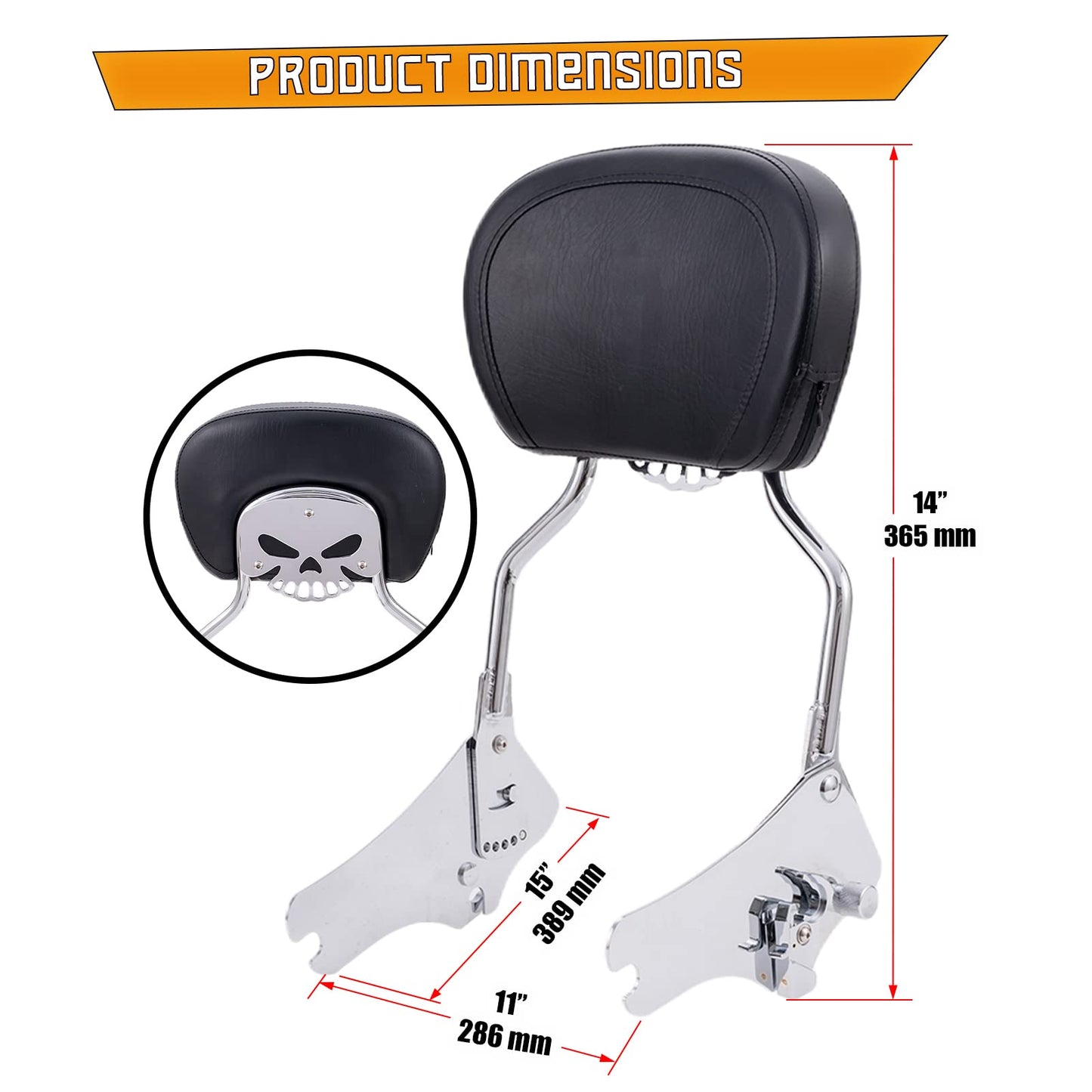 Kinglemc Sissy Bar Passenger Backrest for Harley Davidson Touring Road King Street Glide Road Glide Electra Glide (Fit for 1997-2008 Touring-Adjustable, Silver,Non-Studded)