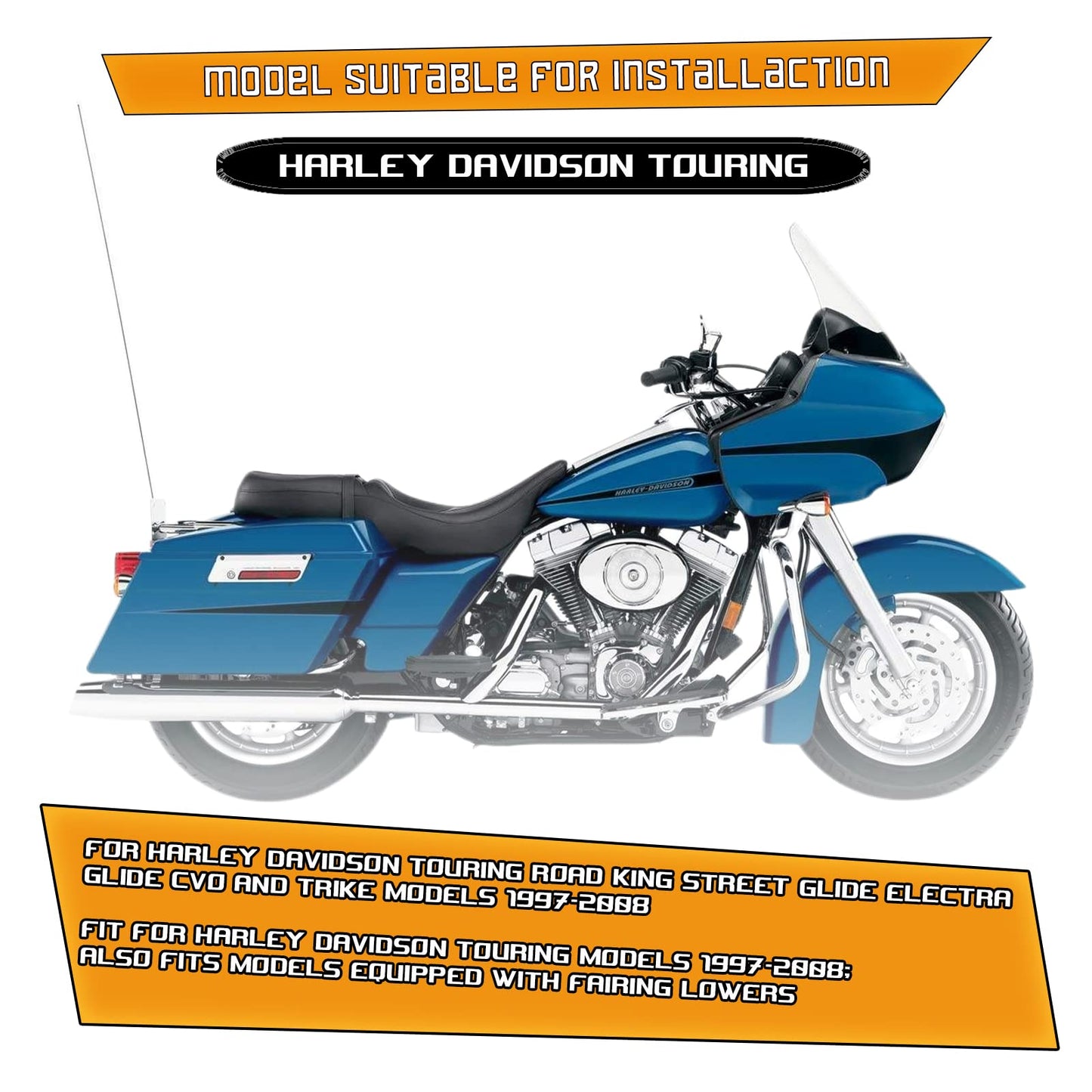 Kinglemc Gloss Black Crash Bar Engine Guard Highway Bar for Harley Davidson Touring Road Glide Road King Street Glide Electra Glide CVO and Trike Models (Fit for Touring 1997-2008)