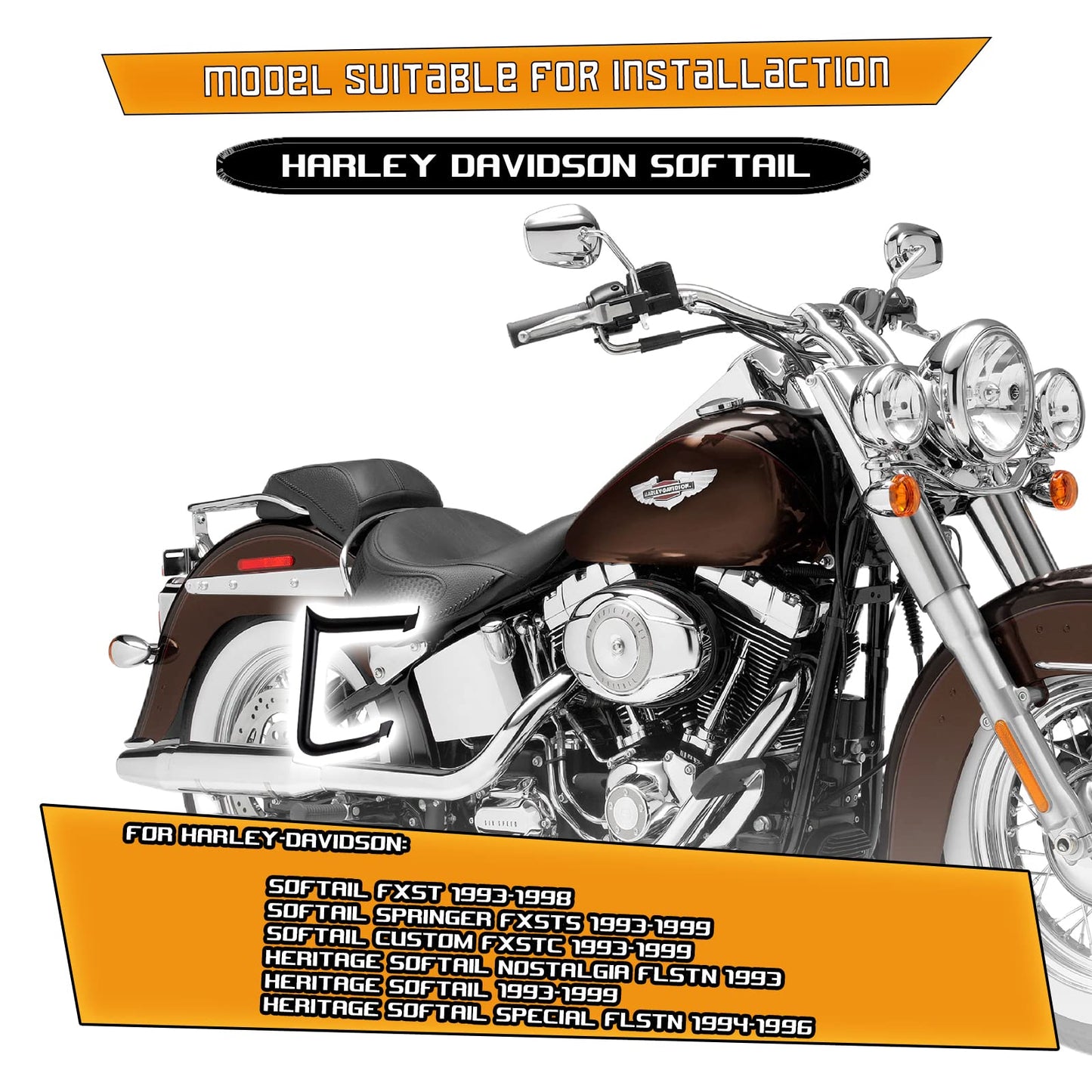 Kinglemc Rear Saddlebag Guard Crash Bar for Harley Softail Heritage Springer FLSTS 1993-1999